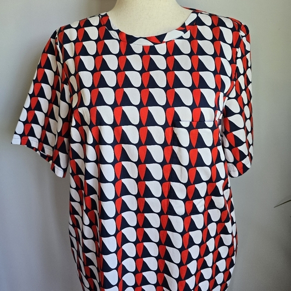 COS NEW Red White Navy Oversized Printed Poplin Shirt Shift Dress SZ 8 Mod Retro - Picture 6 of 16